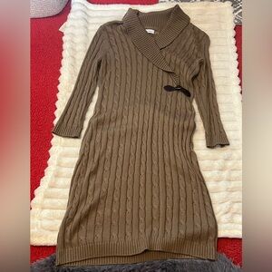 Calvin Klein Mocha Brown Cable Knit Sweater Dress